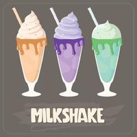 Multi-colored milkshakes with straws with different tastes on a gray background. vector