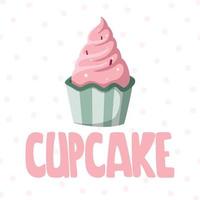 linda tarjeta de regalo de feliz cumpleaños con una foto de un delicioso cupcake y letras. vector