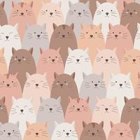 Vector illustration seamless pattern. Cute doodle faces of cats with mustaches in a nude palette. Background decoration.