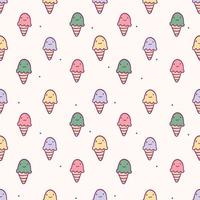 Vector seamless pattern with cute doodle isolated illustrations. Bright multi-colored ice cream cones. Decoration for background or wrapping paper.