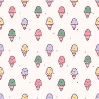 Vector seamless pattern with cute doodle isolated illustrations. Bright multi-colored ice cream cones. Decoration for background or wrapping paper.