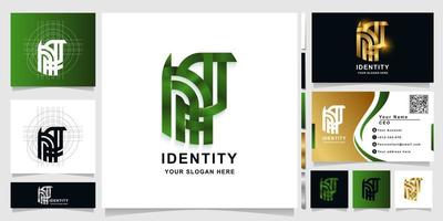 plantilla de logotipo de monograma de letra htn o hnt con diseño de tarjeta de visita vector