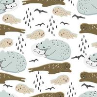 Vector seamless pattern for kids with cute nordic baby animals. Scandinavian style.