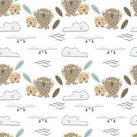 Vector seamless pattern for kids with cute nordic baby animals. Scandinavian style.