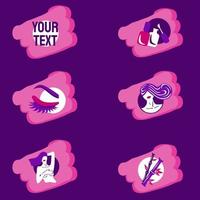 colored set of icons on the theme of cosmetics, body care, hair, nails, eyebrows and eyelashes for a site, store, social media vector illustration