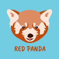 Cute red panda muzzle on blue background. Realistic flat furry panda head or face, funny bear cat avatar icon vector illustration