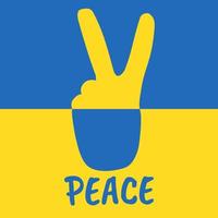 Peace concept poster with hand gesture of victory and peace. Ukraine flag blue and yellow colors, no war vector illustration