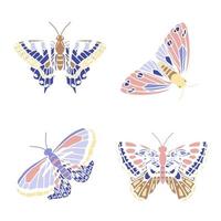 Set of different multicolored butterflies. Collection of fantasy colorful vector butterflies for design. Vector illustration