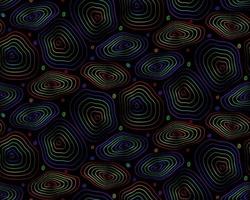 Rainbow colors pattern from outlines on black background, circles, lines, spiral vector