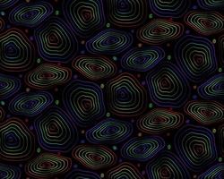 Rainbow colors pattern from outlines on black background, circles, lines, spiral vector