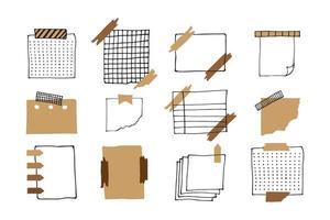 Blank reminder paper notes, planner doodle collection. Vector hand drawn sketch illustration