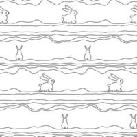 Vector seamless pattern. Outline bunny background. Line art illustration.  rabbit single line. Happy Easter. New Year 2023