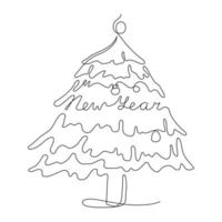 Single line Christmas tree illustration. Vector one line holliday art. Outline fir