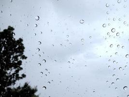 la llovizna humedece el cristal, una ráfaga de viento empuja los árboles hasta hacer temblar. en mal tiempo una tormenta foto