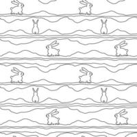 Vector seamless pattern. Outline bunny background. Line art illustration.  rabbit single line. Happy Easter. New Year 2023