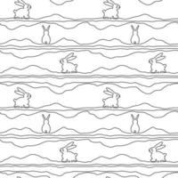 Vector seamless pattern. Outline bunny background. Line art illustration.  rabbit single line. Happy Easter. New Year 2023