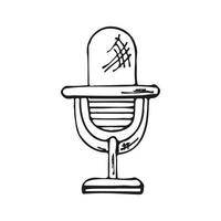 Doodle microphone with musical notes for karaoke. Vector icon in sketch style.