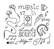 doodle set musical instruments. Vector hand drawn illustration