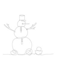 Christmas Snowman. Vector Single line illustration.