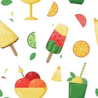 Vector Seamless Pattern with Summer Ice Cream and Fruits