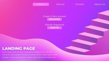 Landing Page template created with simple 3d ladder and 3d wave object on background vector