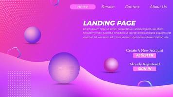 Modern Landing Page template created with simple blend path and 3d ball shape objects in background vector