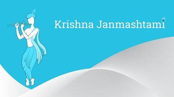 Sri Krishna playing flute on simple blue background, Happy Janmashtami vector illustration.