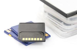 SD memory card and case on white background photo