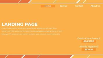 Landing Page template created with orange background with diagonal white lines. vector