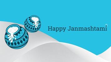 Dahi handi Painted with traditional patterns with bansuri on flat white background, Happy Janmashtami vector illustration.