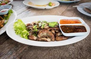 Pig's intestines grilled thai style food photo