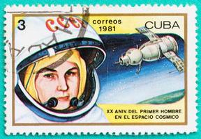 Used Postage stamps with printed in the Cuba space themes photo