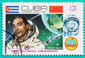 Used Postage stamps with printed in the Cuba space themes photo