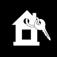 Silhouette of the keychain house with keys icon, vector illustration of a white keychain on a black background