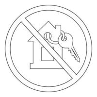 A linear drawing of a forbidding sign, a crossed-out keychain with keys. Prohibition on the use of keys. vector