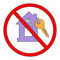 A linear color drawing of a forbidding sign, a crossed-out keychain with keys. Prohibition on the use of keys. vector