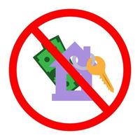 The forbidding keychain icon represents a house with keys on a background of money, a flat color illustration. Vector