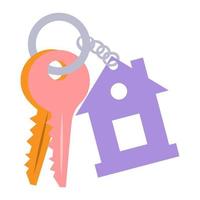 The keychain icon is a house with keys, a flat color illustration. Vector isolated on a white background