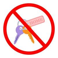 A linear color drawing of a forbidding sign, a crossed-out keychain with keys. Prohibition on the use of keys. vector