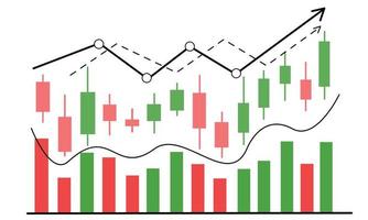 tendencias de crecimiento de bitcoin y criptomonedas. ola alcista en el mercado de criptomonedas. el crecimiento de los precios es una buena tendencia de crecimiento criptográfico. velas japonesas flecha verde. ilustración vectorial aislado en blanco vector