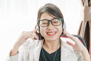 Teenage girl short hair relaxed after working photo