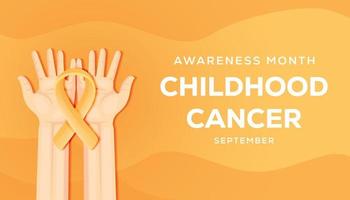 fondo de ilustración del mes de concientización sobre el cáncer infantil con manos y cinta amarilla vector