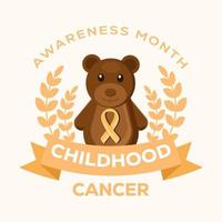Childhood cancer awareness month with teddy bears, yellow ribbon, and plants