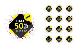 Sales tag set vector badge template, 10 off, 15, 20, 25, 30, 40, 50, 60, 70 percent off label symbol, discount promotion flat icon with cool and attractive black yellow and red color