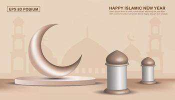 Happy islamic new year 3d illustration with latern design vector