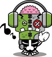 cartoon character costume vector illustration cute zombie doll mascot listening music