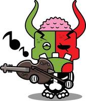 cartoon character costume vector illustration cute zombie demon mascot playing violin