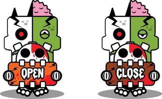 cartoon character costume vector illustration zombie bone mascot open and close board