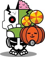 cartoon character costume vector illustration zombie bone mascot holding pumpkin candy