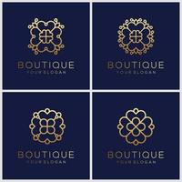 set of ornament logo design templates in trendy linear style with flowers and leaves - signs made with golden foil vector